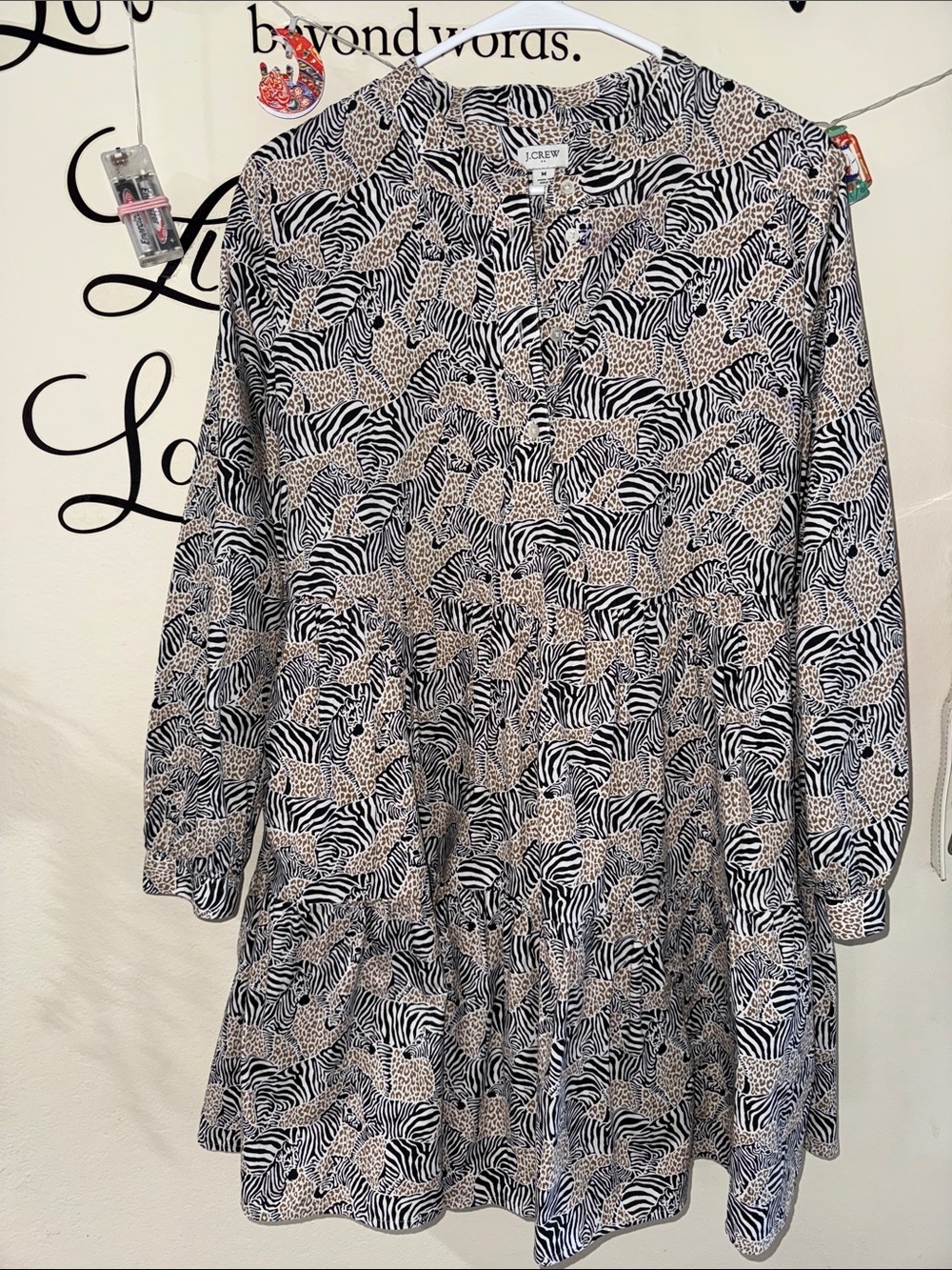 J. Crew Black, White and Brown Zebra & Leopard Mix Button-Front dress. 98% cott